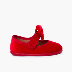 Chaussures babies en velours avec lien à nouer Rouge