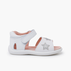 Sandales premiers pas étoiles pailletées Blanc