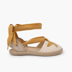 Espadrilles rubans goyesques bout rond Moutarde