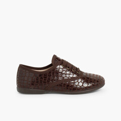 Chaussures Oxford Fille et Femme – Imitation Croco Marron