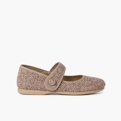 Chaussures babies fille tweed avec fermeture à scratch Taupe