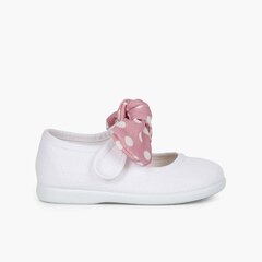 Chaussures babies type ange nœud à pois Blanc et Rose