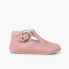 Chaussures salomé bébé en cuir avec détail perforé Rose