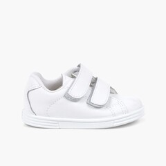 Chaussures de sport pour bébé et enfant cuir Lavable Blanc
